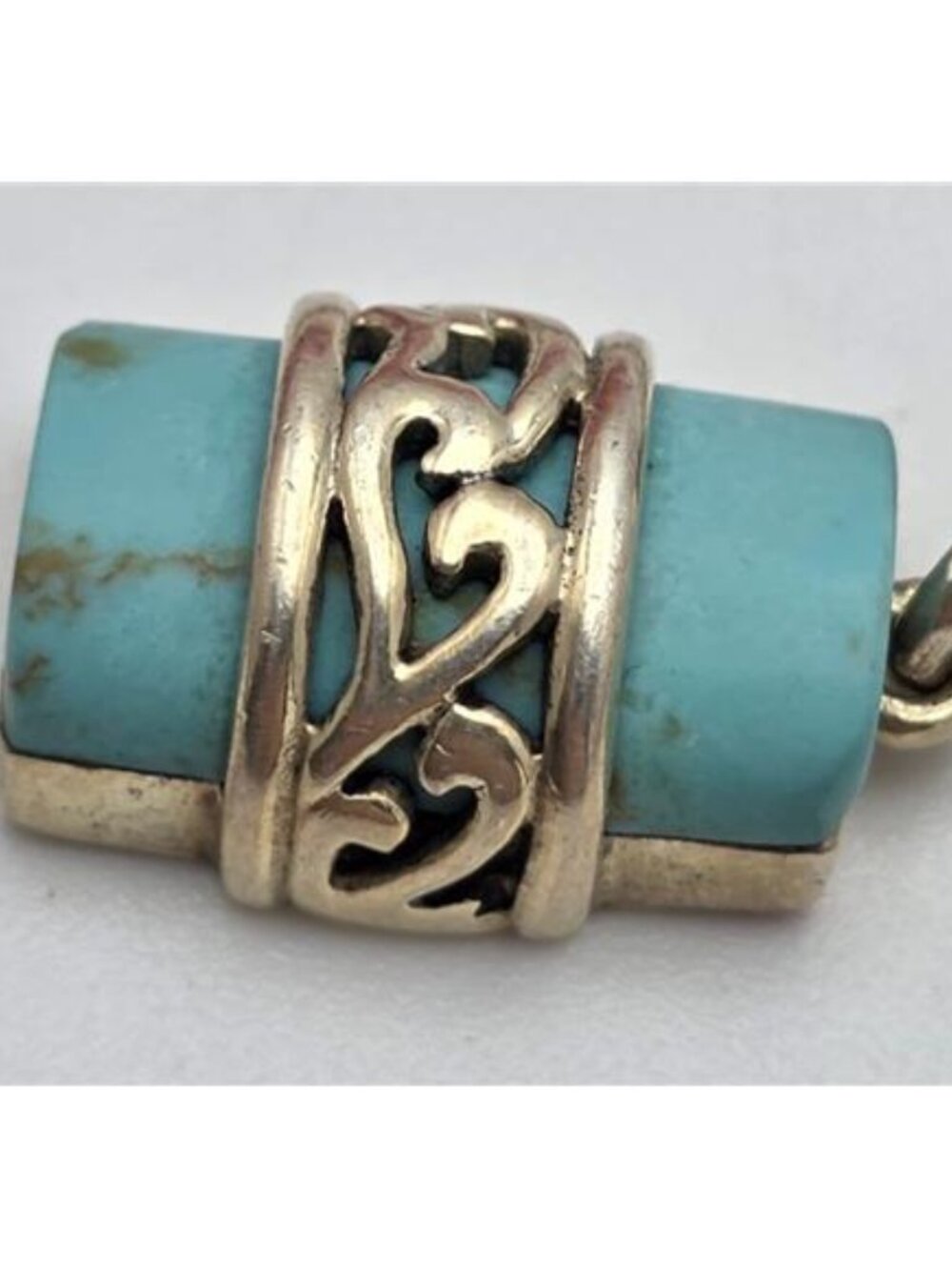 925 Sterling Silver Turquiose Pendant Necklace 24 in Ball Bead Chain Italy - Picture 4 of 10